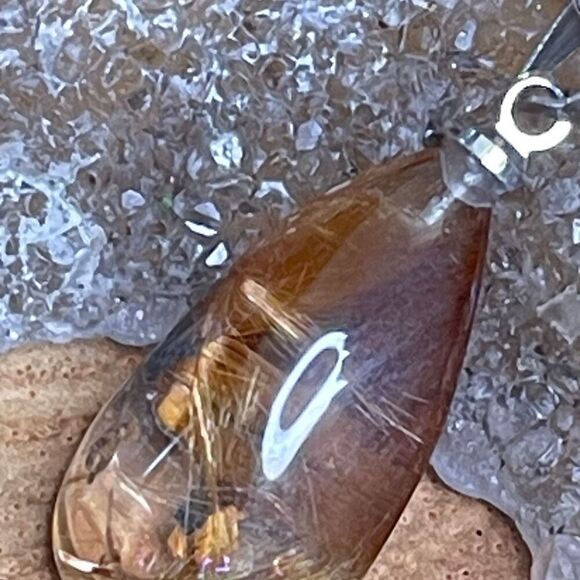 Golden rutilated gold rutile quartz teardrop pendant necklace silver-plated rain - Picture 6 of 12